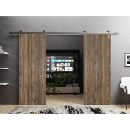 Sartodoors Sliding Double Barn Doors with Hardware, Planum 0010 Walnut, 13FT Rail Hangers Sturdy Set, Modern S PLANUM0010DB-S-WLN-48