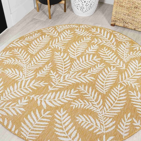 Jonathan Y Nevis Palm Frond Yellow/Cream 5 ft Round Indoor/Outdoor Area Rug SMB119C-5R