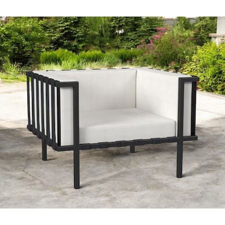Homeroots 33" Black Metal Outdoor Arm Chair with Off White Cushion 527084