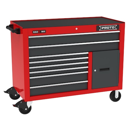 Proto 550 Series Rolling Tool Cabinet, 8 Drawer, Red/Gray, Steel, 50 in W x 25-1/4 in D x 41 in H J555041B-8SG-1S