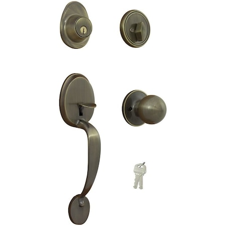 Prosource Handleset, 3 Grade, Keyed Key, Brass, Antique Brass, 2-3/8 x 2-3/4 in Backset, KW1 Keyway S7831-PS