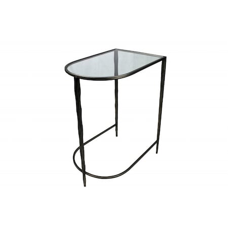 Homeroots Set of Two 25" Black And Clear Glass And Genuine Marble Half Circle Three Leg Console Table, 2PK 488859