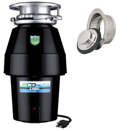Eco Logic 1/2 HP Continuous Feed Garbage Disposal with Polished Chrome Sink Flange 10-US-EL-7-DS-3B-PC