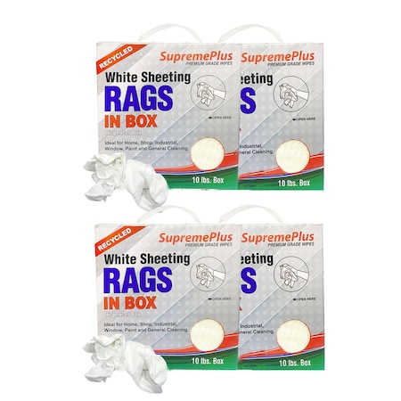 Supremeplus Recycled White Sheeting Cleaning Rags, 10 lbs. Compressed Boxes, Pack of 4, 4PK SP-8674