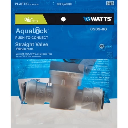 Watts 3/8'' CTS X 3/8'' QC Plastic Push Valve 3539-08