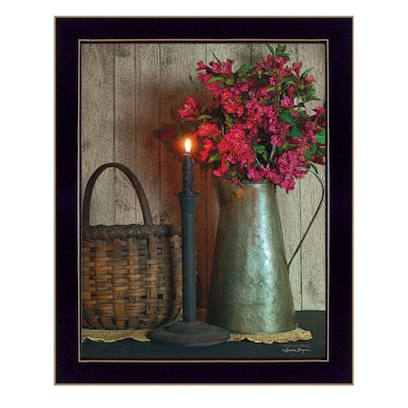 Homeroots Basket and Blossoms Black Framed Print Wall Art 415278