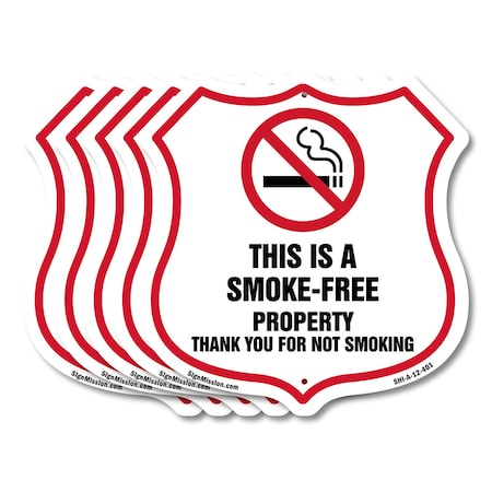 Signmission No Smoking Shield Sign This Is A Smoke F, 12 inch X 12 inch, Aluminum Metal Sign, 5PK SHI-A-5Pack-12-401
