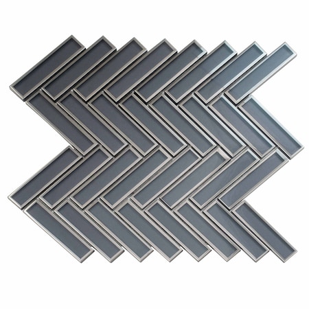 Apollo Tile Mirari 12x12 in. Gray Glossy Glass Herringbone Mosaic Wall Tile (4.59 sq ft/case) 5PK APLMNC8808GRA