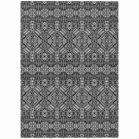 Homeroots 8' X 10' Black And Ivory Tribal Washable Indoor Outdoor Area Rug 614206