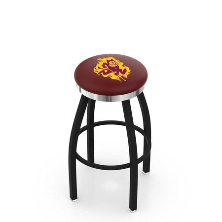 Holland Bar Stool Co 36" Blk Wrinkle Arizona State Swivel Bar Stool, Chrome Ring, Sparky Logo L8B2C36ArizSt-S