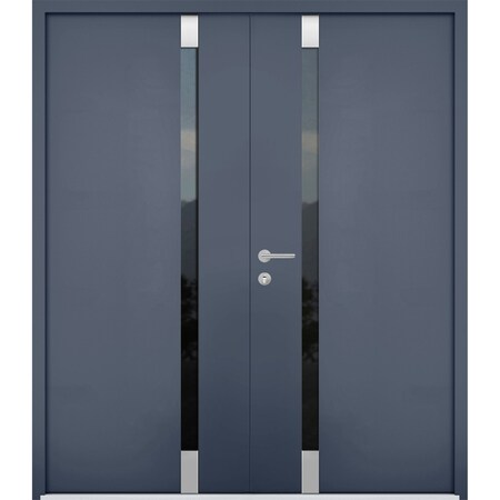 Vdomdoors Steel Double Doors Cynex 6777 Grey Stainless Inserts Single Modern Painted CYNEX6777DEXD-GRE-RH-I-W72 x H80
