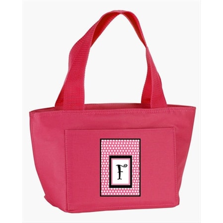 Beyondbasketball Monogram Letter F - Pink Black Polka Dots Lunch Bag or Doggie Bag BE55471