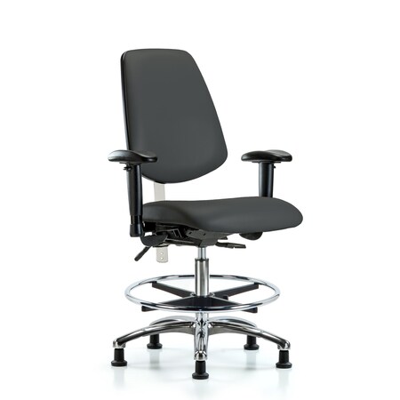 Blue Ridge Ergonomics Clean Room Chair Vin Med Ben Chair, Med, Bk, Gry, CL100, Adjustable Arms, 22" to 29" Height, Vinyl BR-NCR-VMBCH-MB-CR-T1-A1-CF-RG-8605