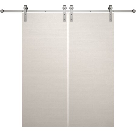 Sartodoors Modern Double Barn Door 36 x 84 inches, Ego 5000 Painted White Oak, 13FT Silver Rail Track Set, S EGO5000DB-S-PWO-3684