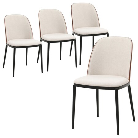 Leisuremod Tule Dining Side Chair with Velvet Seat and Steel Frame, Walnut/Beige, 4PK TCWN18BG4