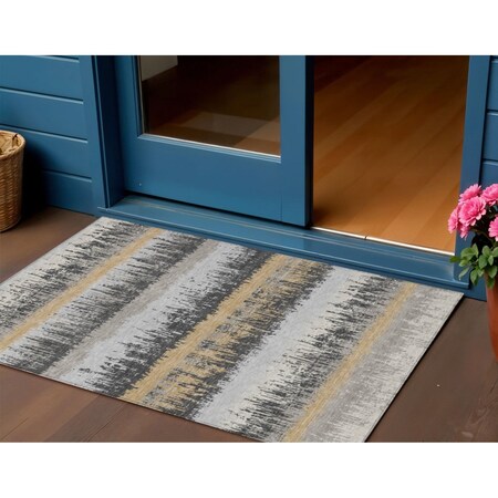 Homeroots 3' X 5' Gray Brown And Beige Striped Washable Indoor Outdoor Area Rug 598352