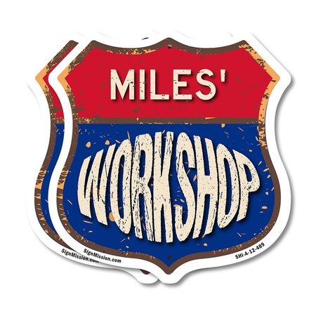 Signmission Miles's Workshop, 12 inch X 12 inch, Aluminum Metal Sign, 2PK SHI-A-2PACK-12-489-MILES