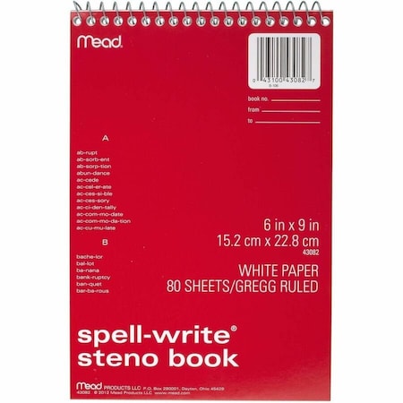 Mead Spell-Write Wirebound Steno Pad, Gregg Rule, Randomly Assorted Cover Colors, 80 White 6 x 9 Sheets 43082