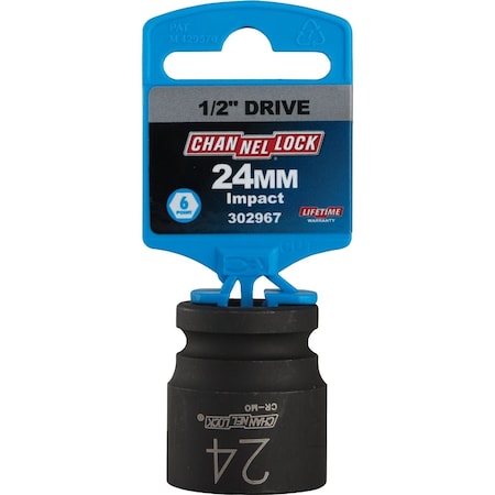 Channellock 1/2'' Drive 24 mm 6-Point Shallow Metric Impact Socket 302967