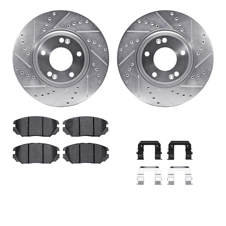 Dynamic Friction Co DFC Rotors-Drilled & Slotted-Silver w/ EURO 5000 Ceramic Brake Pads Incl Hdw 7612-03000