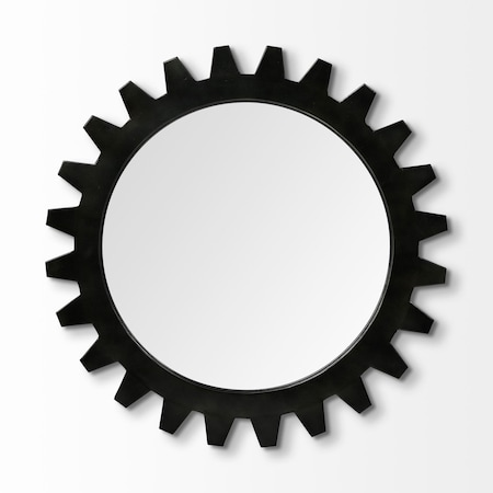 Homeroots 26" Black Cog Round Metal Frame Wall Mirror 376395