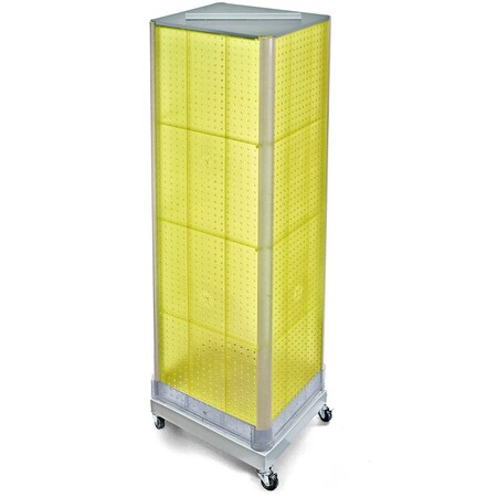 Azar Displays Four-Sided Pegboard Tower Floor Display, Rotating Wheeled Base, 16 in W x 67 in H, Yellow 700407-YEL