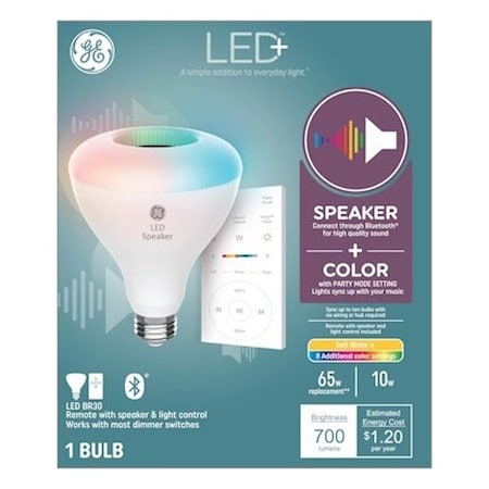 Ge Speaker Light Bulb with Remote, BR30 Bulb, 10 W, LED Bulb, 2700 K Color Temp, 700 Lumens 93129778