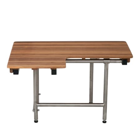 Homeroots 30" Brown Wall Mount Teak Rectangular Shower Bench With Legs 549358