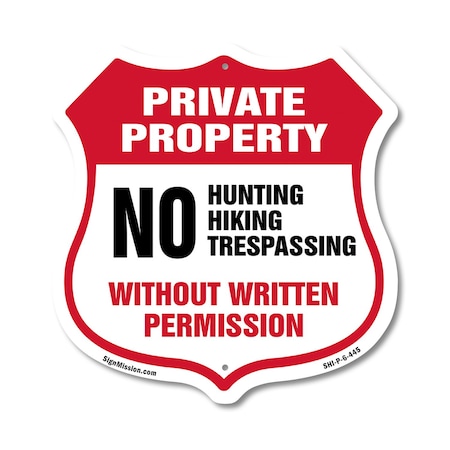 Signmission Private Property Shield Sign No Hunting, 6 Inch X 6 Inch, Plastic Sign SHI-P-6-445