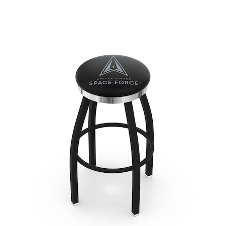 Holland Bar Stool Co U.S. Space Force 36in Swivel Bar Stool with a Black Wrinkle and Chrome Finish L8B2C
