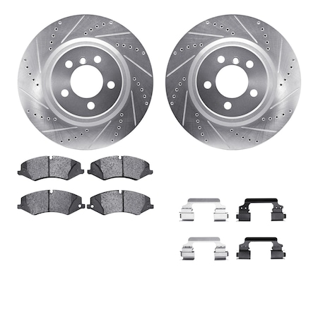 Dynamic Friction Co DFC Rotors-Drilled & Slotted-Silver w/ EURO 5000 Ceramic Brake Pads Incl Hdw 7612-11013
