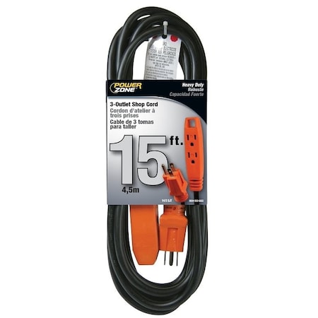 Powerzone SJTW Extension Cord, 14 AWG, Indoor/Outdoor, 14/3, 3 Outlets, Black/Orange, 15 ft EC890715