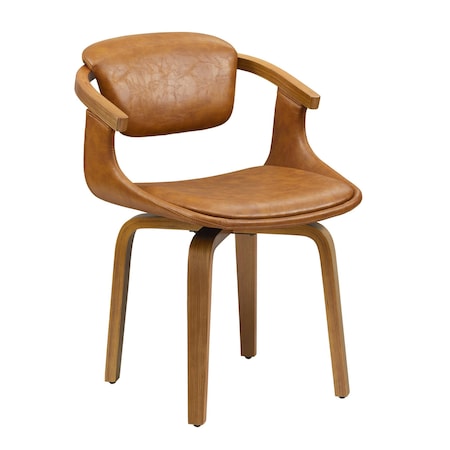 Homeroots Brown And Natural Upholstered Faux Leather Dining Arm Chair 524943