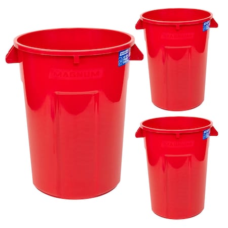 Magnum Tool 44 Gallon Trash Can, High-Vis Red, Construction Grade, Heavy Duty Plastic, 3PK CMTC-C000-44R03