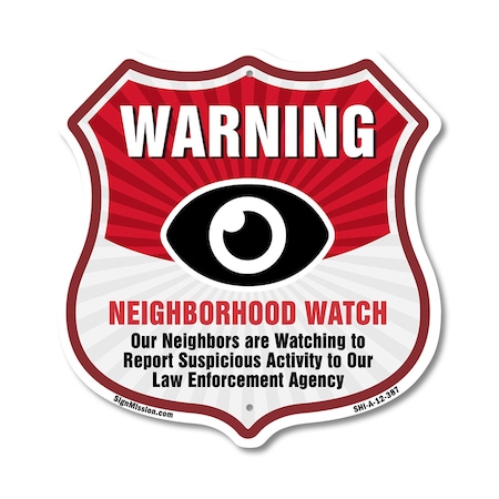 Signmission Neighborhood Crime Watch Shield Sign War, 12 Inch X 12 Inch, Aluminum Metal Sign SHI-A-12-387