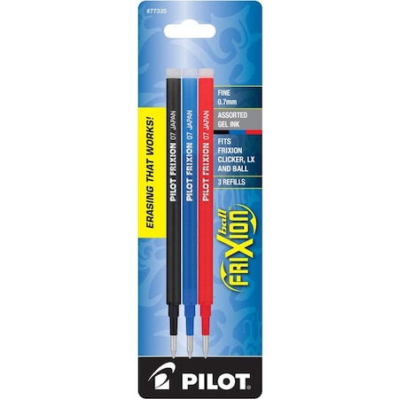 Pilot Refill for Pilot FriXion Pens, Fine Point, Assorted Ink Colors, 3/Pack 77335