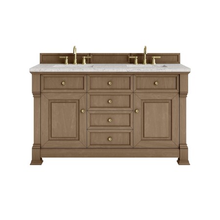 James Martin Vanities Brookfield 60 in. Double Vanity, Pecan w/3 CM Eternal Jasmine Pearl Silestone Top 547-V60D-PCN-3EJP
