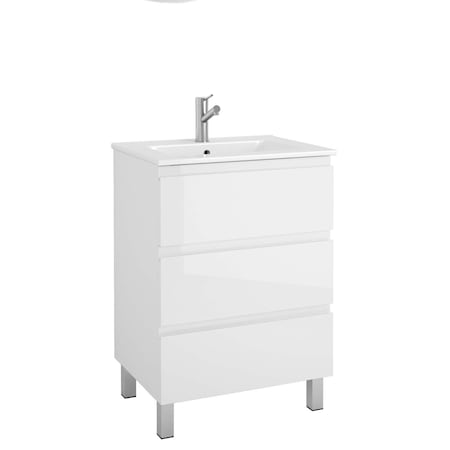 Homeroots 24" White Wood Freestanding Bathroom Vanity With White Sink And Three Drawers 624132