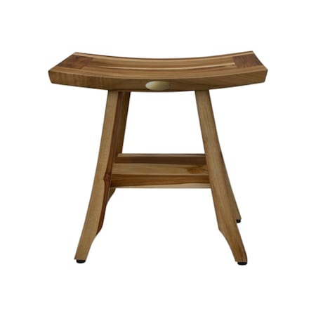 Homeroots Compact Rectangular Teak Shower Outdoor Bench With Shelf In Natural Finish 376744