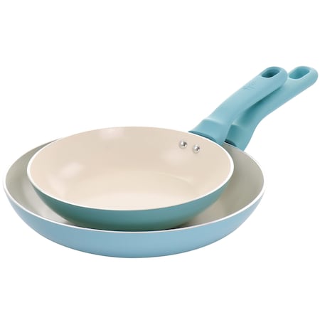 Spice By Tia Mowry Savory Saffron 2 Piece Ceramic Nonstick Aluminum Frying Pan Set in Mint 96319.02RR