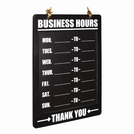 Excello Global Products Business Hours Indoor/Outdoor Hanging Chalkboard, 10 x 0.38 x 20.75, Black/White EGP-HD-0311A-S