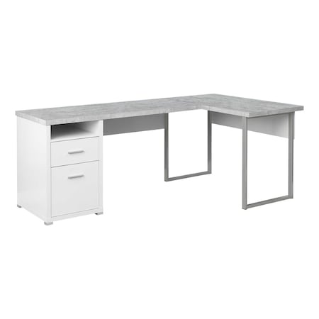 Homeroots 78" Gray and Silver L Shape Computer Desk With Two Drawers 333446