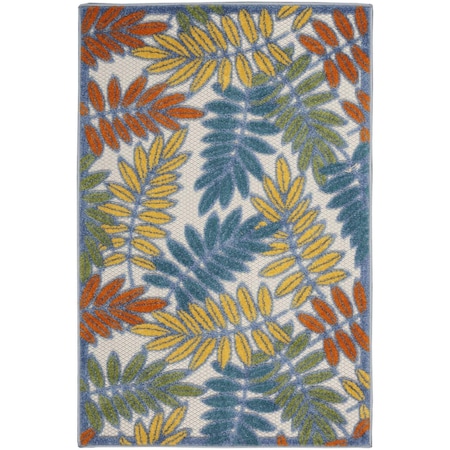 Homeroots 3' X 5' Ivory Yellow Orange Green And Blue Palm Leaf Indoor Outdoor Area Rug 545024