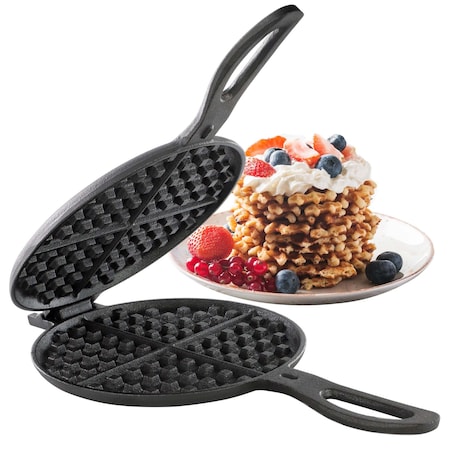 Megachef 6.7 Inch Round Cast Iron Pie Iron Outdoor/Camping Cookware with Long Handle 750124346M