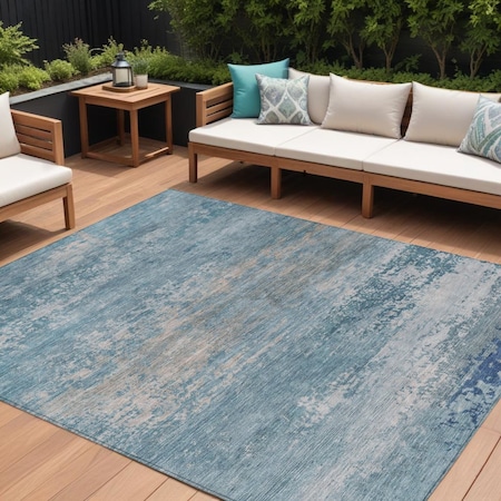 Homeroots 9' X 12' Sky Blue And Gray Abstract Washable Indoor Outdoor Area Rug 630853