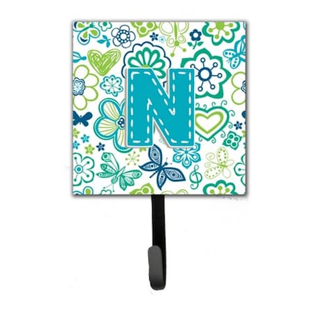 Carolines Treasures Letter N Flowers And Butterflies Teal Blue Leash and Key Holder CJ2006-NSH4