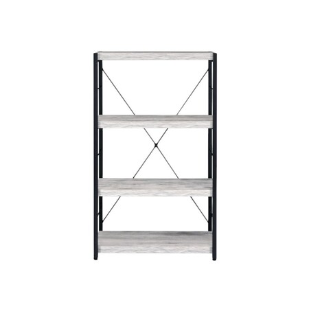 Homeroots 43" Antiqued White And Black Metal and Wood Four Tier Etagere Bookcase 486309