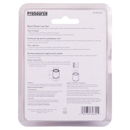 Prosource Furniture Leg Tip, Round, Plastic, Black, 1 in Dia, 1 in H FE-50605-PS