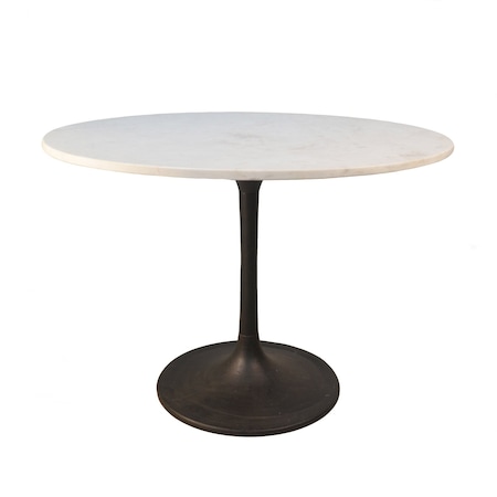 Homeroots 40" White And Black Rounded Marble And Iron Pedestal Base Dining Table 517851