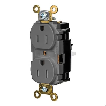 Hubbell Wiring Device-Kellems Straight Blade Receptacle, 5-15R, 15 A, 125V AC, 2 Pole, 3 Wire, Surface Mount, Grounded HBL5262STGYTR